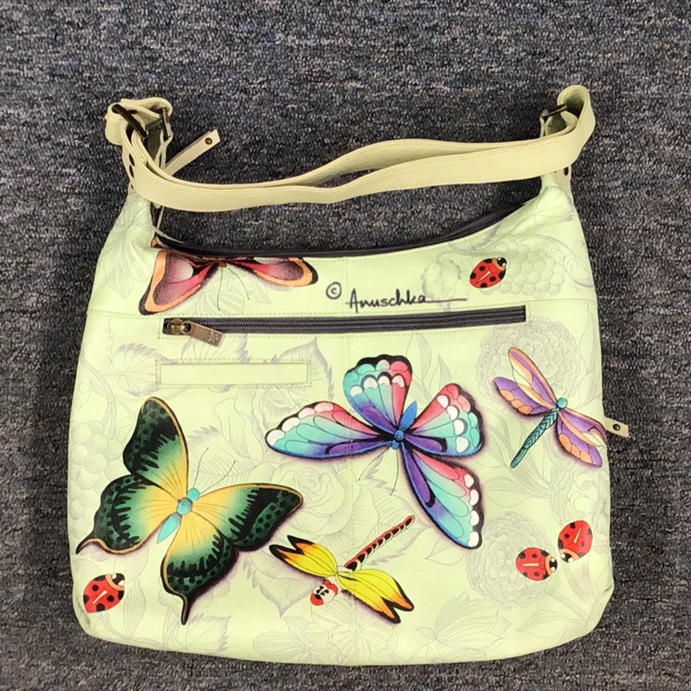 Anuschka Artistic Leather Bag with Butterfly Design